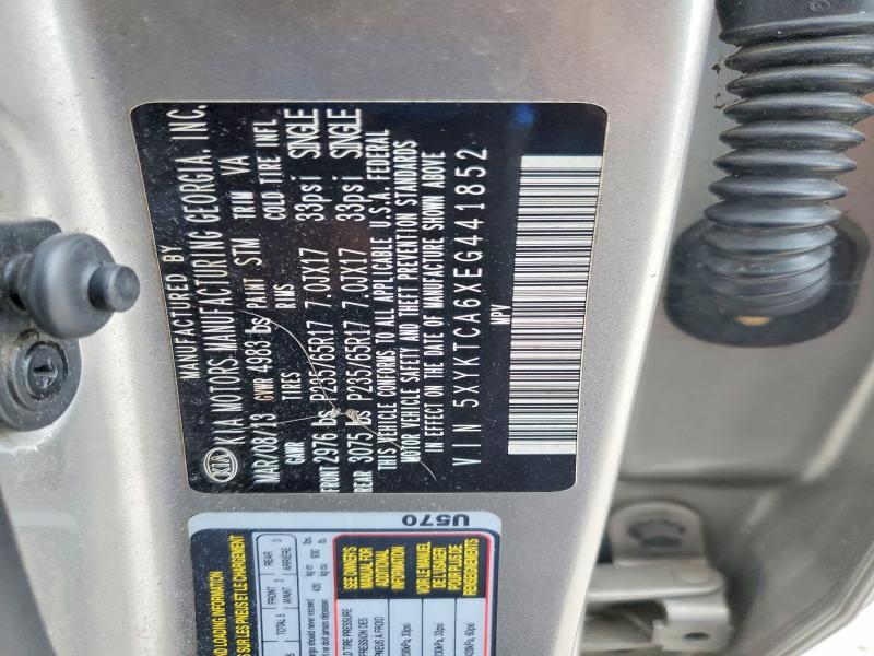 2014 Kia Sorento მანქანა იყიდება აუქციონზე, vin: 5XYKTCA6XEG441852, აუქციონის ნომერი: 72420435
