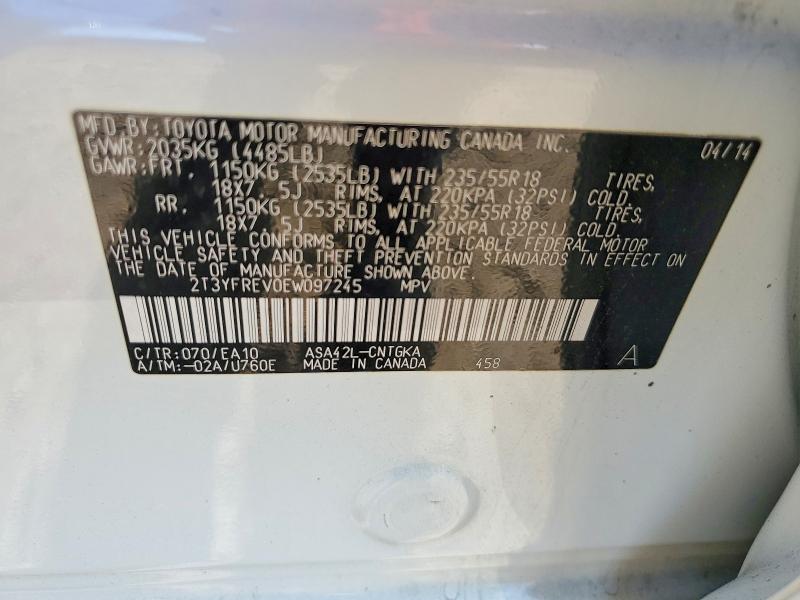 2014 Toyota Rav4 მანქანა იყიდება აუქციონზე, vin: 2T3YFREV0EW097245, აუქციონის ნომერი: 98153705