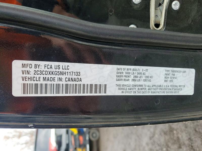 99994395 :رقم المزاد ، 2C3CDXKG5NH117133 vin ، 2022 Dodge Charger Po مزاد بيع