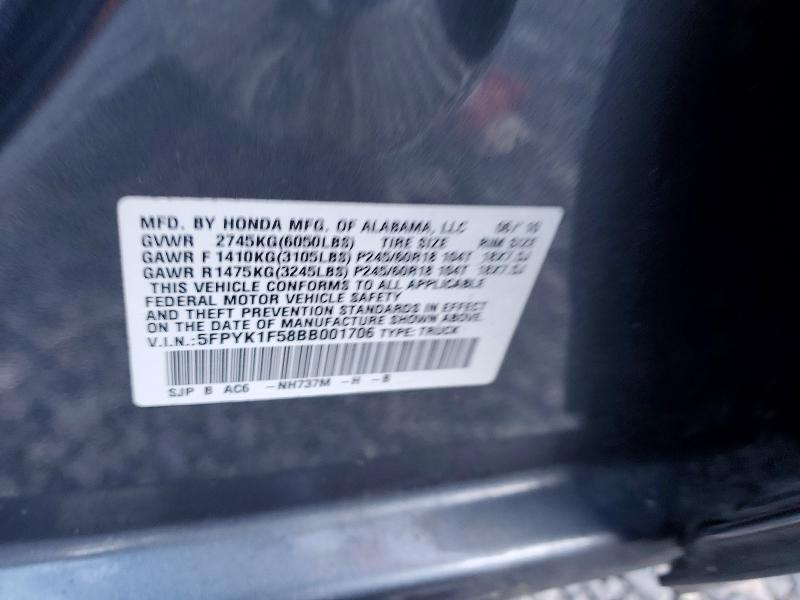 Aukcja sprzedaży 2011 Honda Ridgeline, vin: 5FPYK1F58BB001706, numer aukcji: 98866895