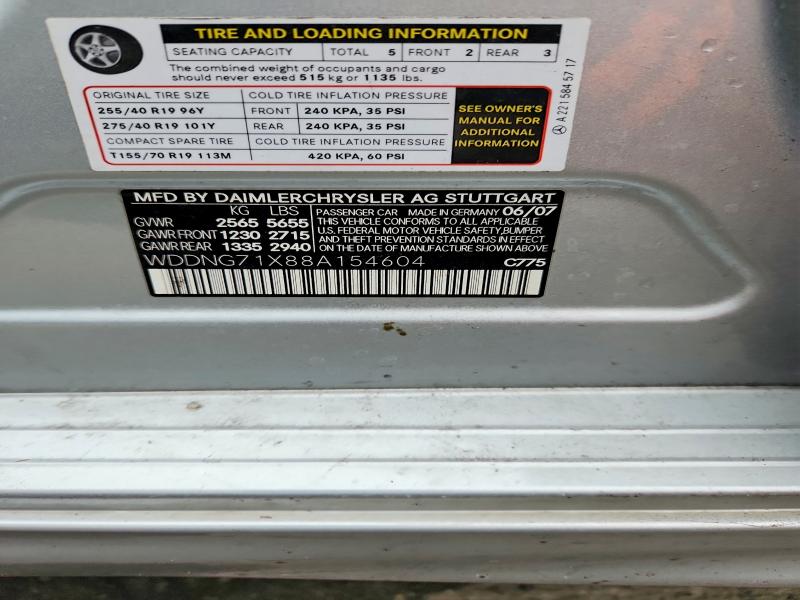 Aukcja sprzedaży 2008 Mercedes-benz S, vin: WDDNG71X88A154604, numer aukcji: 98056795