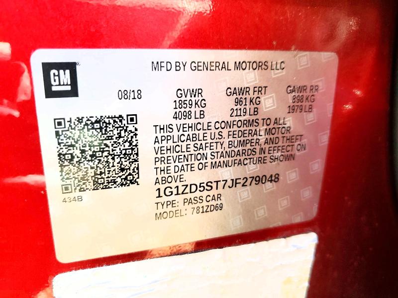 Aukcja sprzedaży 2018 Chevrolet Malibu, vin: 1G1ZD5ST7JF279048, numer aukcji: 72833725