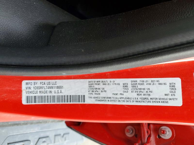 Aukcja sprzedaży 2022 Ram 1500, vin: 1C6SRFLT4NN118691, numer aukcji: 99518985