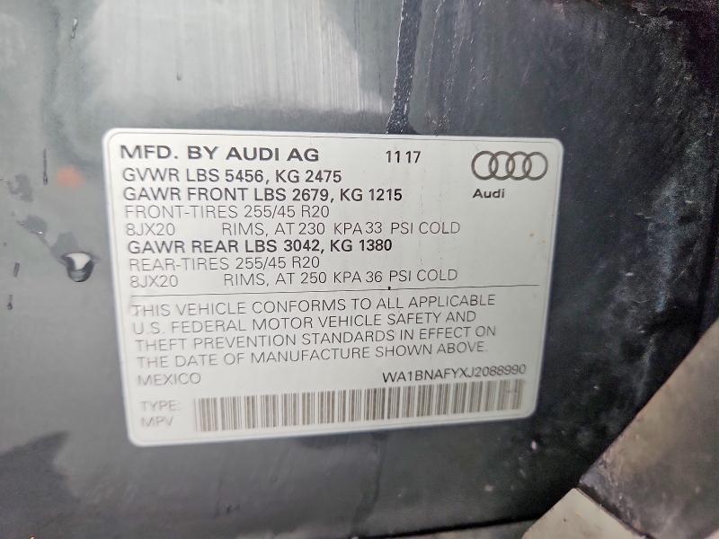 75624625 :رقم المزاد ، WA1BNAFYXJ2088990 vin ، 2018 Audi Q5 مزاد بيع