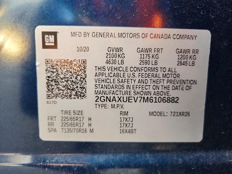 Продажа на аукционе авто 2021 Chevrolet Equinox, vin: 2GNAXUEV7M6106882, номер лота: 98469455