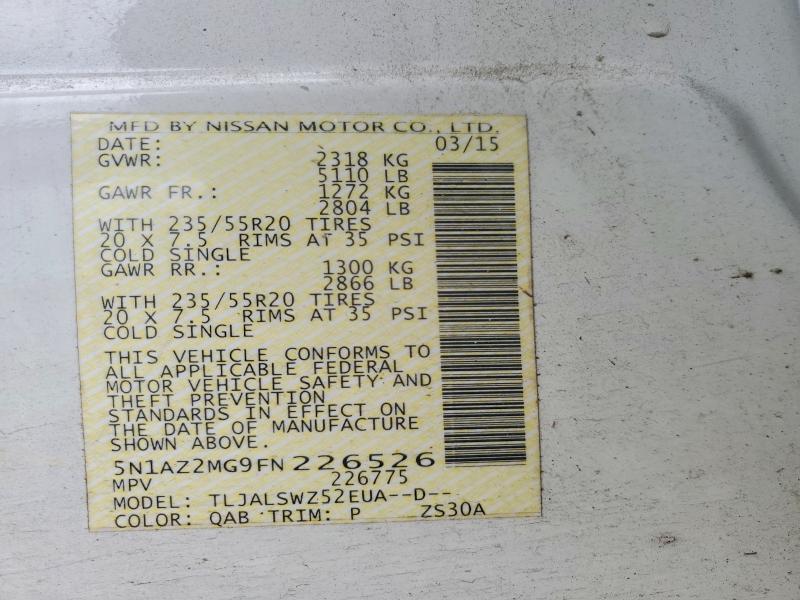 Продаж на аукціоні авто 2015 Nissan Murano, vin: 5N1AZ2MG9FN226526, номер лоту: 98663115