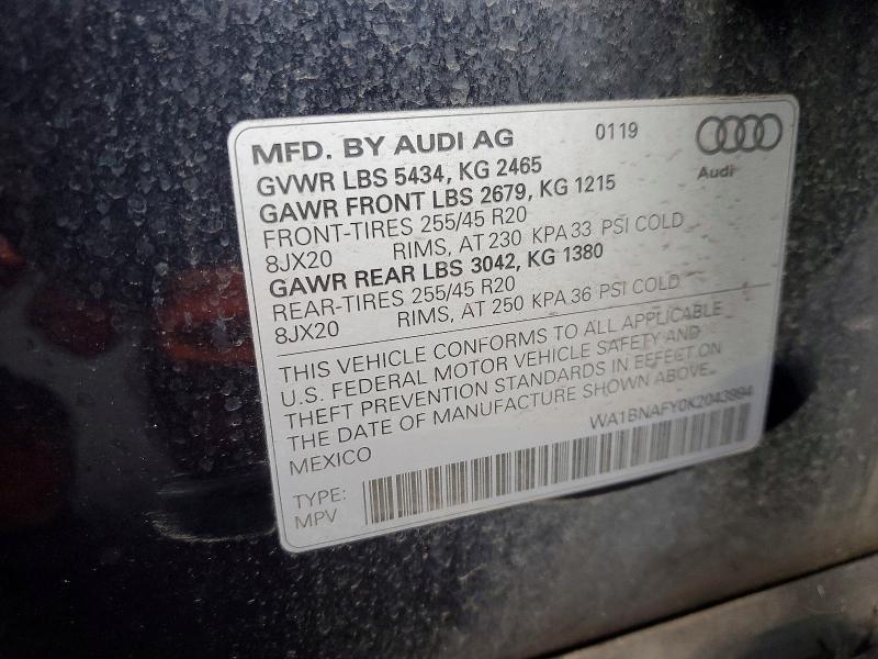 Продаж на аукціоні авто 2019 Audi Q5, vin: WA1BNAFY0K2043994, номер лоту: 75064345