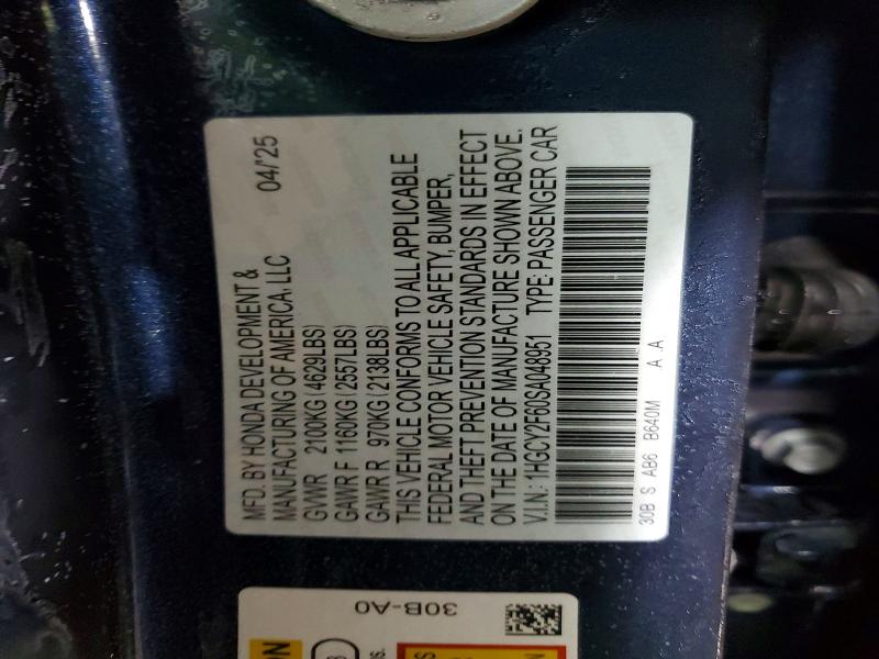 98974585 :رقم المزاد ، 1HGCY2F60SA048951 vin ، 2025 Honda Accord Hyb مزاد بيع