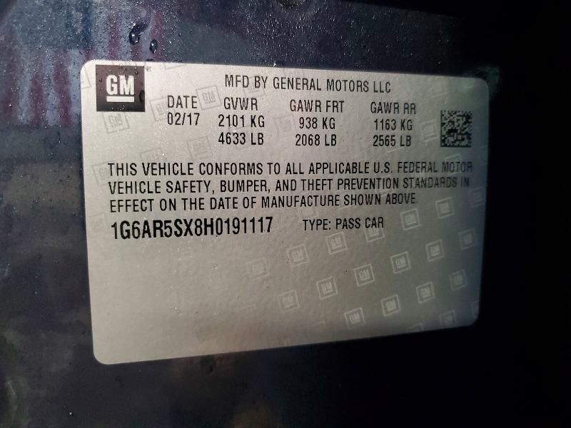 Aukcja sprzedaży 2017 Cadillac Cts, vin: 1G6AR5SX8H0191117, numer aukcji: 97722365