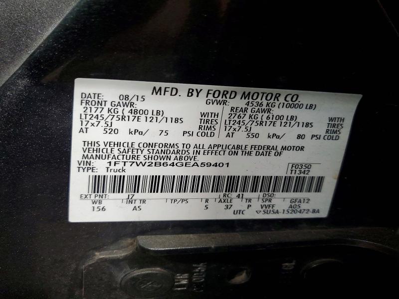 Auction sale of the 2016 Ford F250, vin: 1FT7W2B64GEA59401, lot number: 99470475