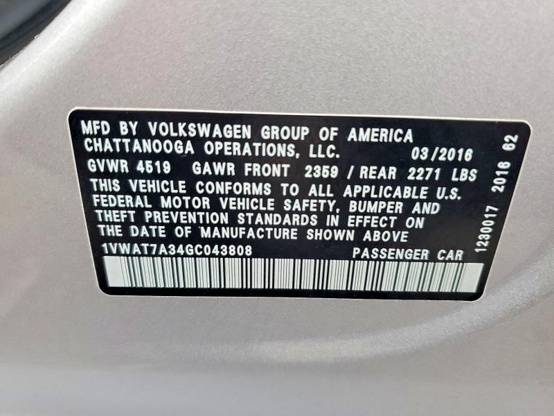 Продажа на аукционе авто 2016 Volkswagen Passat, vin: 1VWAT7A34GC043808, номер лота: 98420435