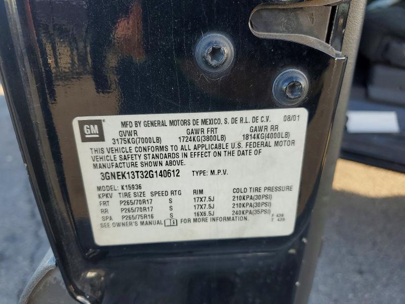 2002 Chevrolet Avalanche მანქანა იყიდება აუქციონზე, vin: 3GNEK13T32G140612, აუქციონის ნომერი: 73653125