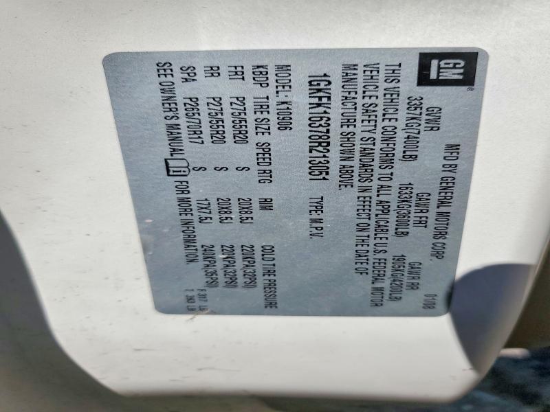73719365 :رقم المزاد ، 1GKFK16378R213051 vin ، 2008 Gmc Yukon Xl K مزاد بيع