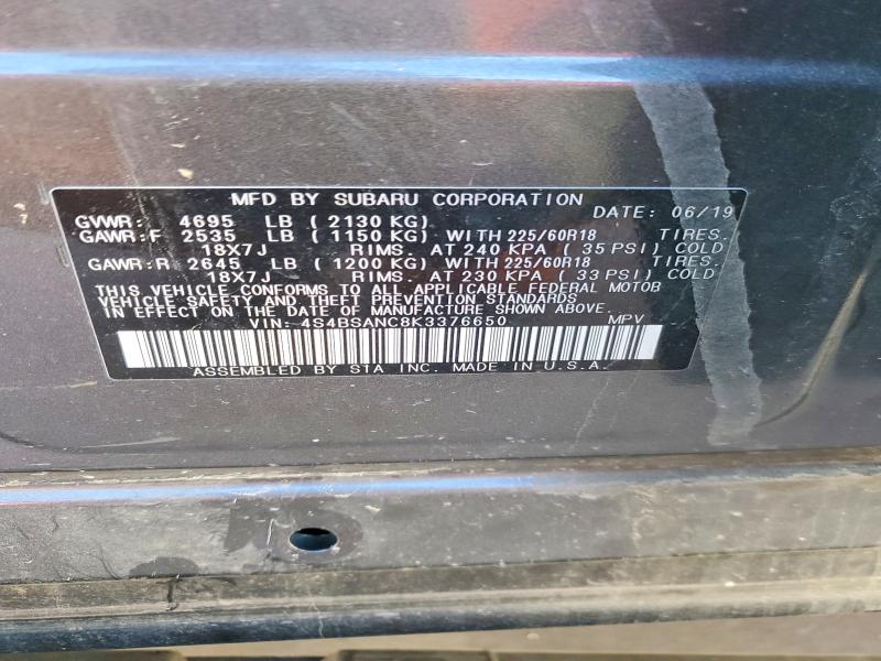 Продажа на аукционе авто 2019 Subaru Outback, vin: 4S4BSANC8K3376650, номер лота: 73459665