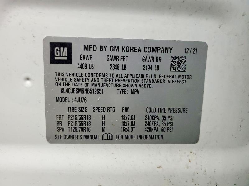 75284815 :رقم المزاد ، KL4CJESM6NB512651 vin ، 2022 Buick Encore مزاد بيع