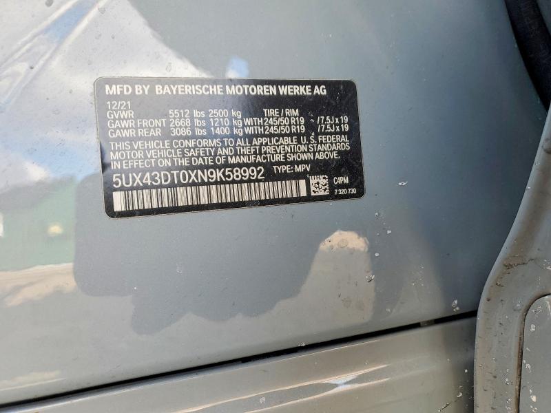 Aukcja sprzedaży 2022 Bmw X4, vin: 5UX43DT0XN9K58992, numer aukcji: 73455525