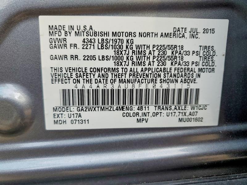 Продаж на аукціоні авто 2015 Mitsubishi Outlander Sport, vin: 4A4AR3AU8FE043115, номер лоту: 99538595