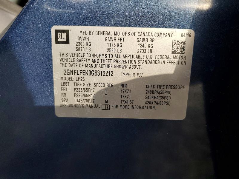 Auction sale of the 2016 Chevrolet Equinox, vin: 2GNFLFEK0G6315212, lot number: 99714555