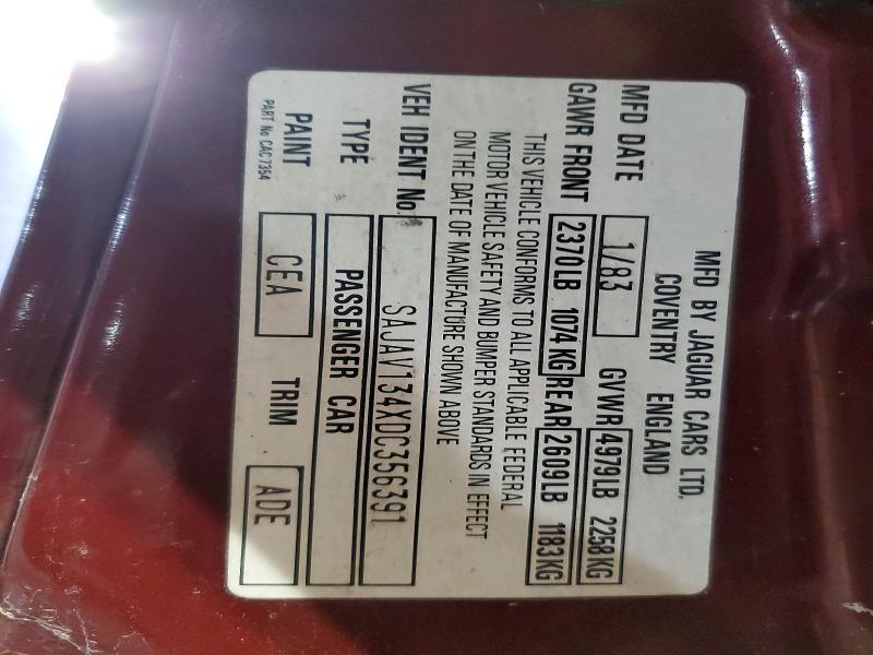 97276395 :رقم المزاد ، SAJAV134XDC356391 vin ، 1983 Jaguar Xj6 مزاد بيع