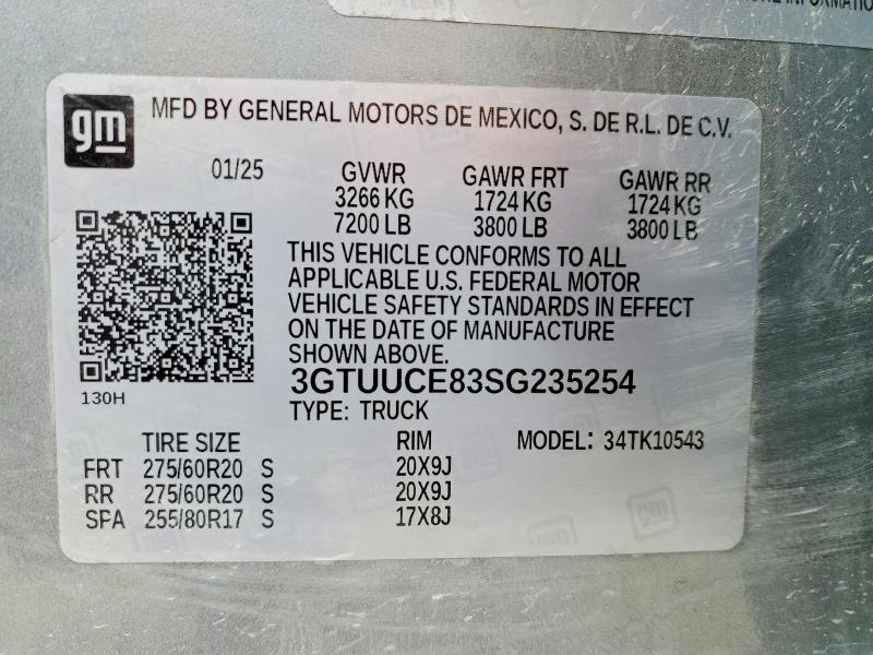 2025 Gmc Sierra მანქანა იყიდება აუქციონზე, vin: 3GTUUCE83SG235254, აუქციონის ნომერი: 74677775