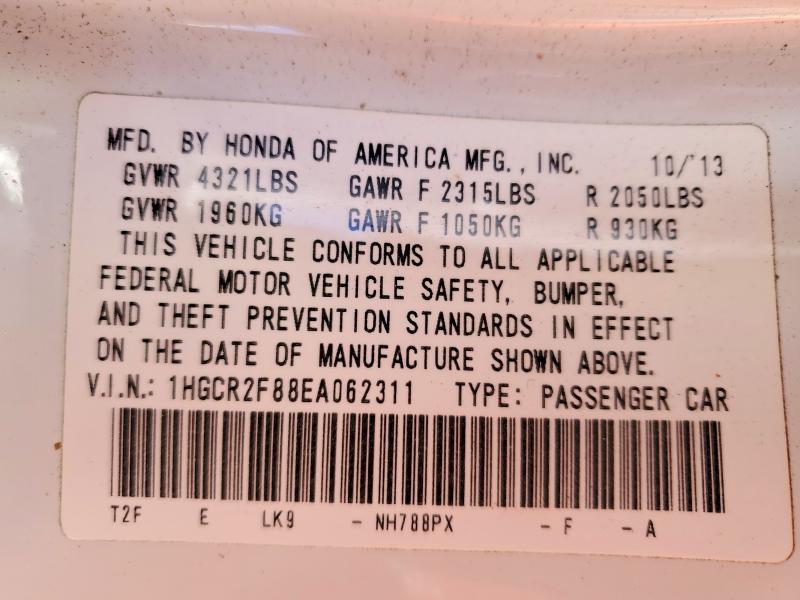 2014 Honda Accord მანქანა იყიდება აუქციონზე, vin: 1HGCR2F88EA062311, აუქციონის ნომერი: 74642425