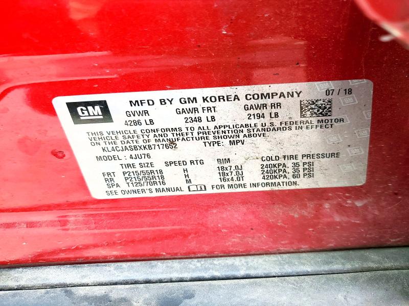 Aukcja sprzedaży 2019 Buick Encore, vin: KL4CJASBXKB717652, numer aukcji: 72262045