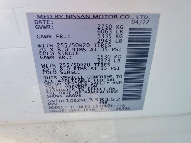 Aukcja sprzedaży 2022 Infiniti Qx60, vin: 5N1DL1GS2NC338152, numer aukcji: 73975795