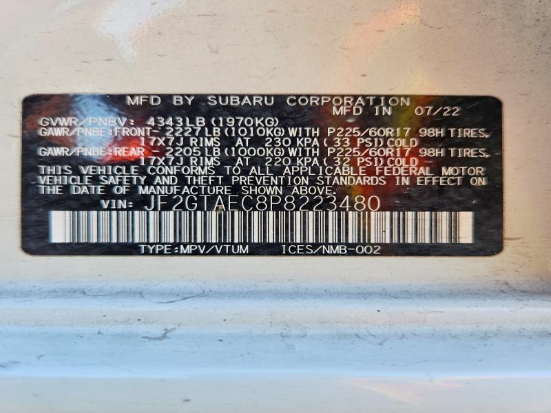 73430835 :رقم المزاد ، JF2GTAEC8P8223480 vin ، 2023 Subaru Crosstrek مزاد بيع