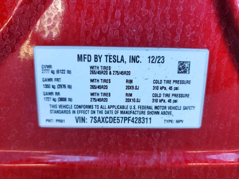 Продажа на аукционе авто 2023 Tesla Model X, vin: 7SAXCDE57PF428311, номер лота: 73416755
