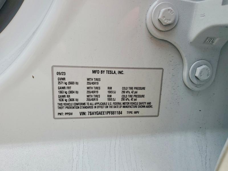 75072005 :رقم المزاد ، 7SAYGAEE1PF881184 vin ، 2023 Tesla Model Y مزاد بيع
