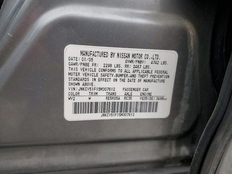 Aukcja sprzedaży 2005 Infiniti G35, vin: JNKCV51F15M307612, numer aukcji: 73789185