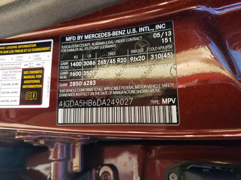 Продажа на аукционе авто 2013 Mercedes-benz M-class, vin: 4JGDA5HB6DA249027, номер лота: 72327535