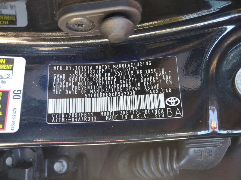 99119685 :رقم المزاد ، 5YFBURHE8KP942338 vin ، 2019 Toyota Corolla مزاد بيع