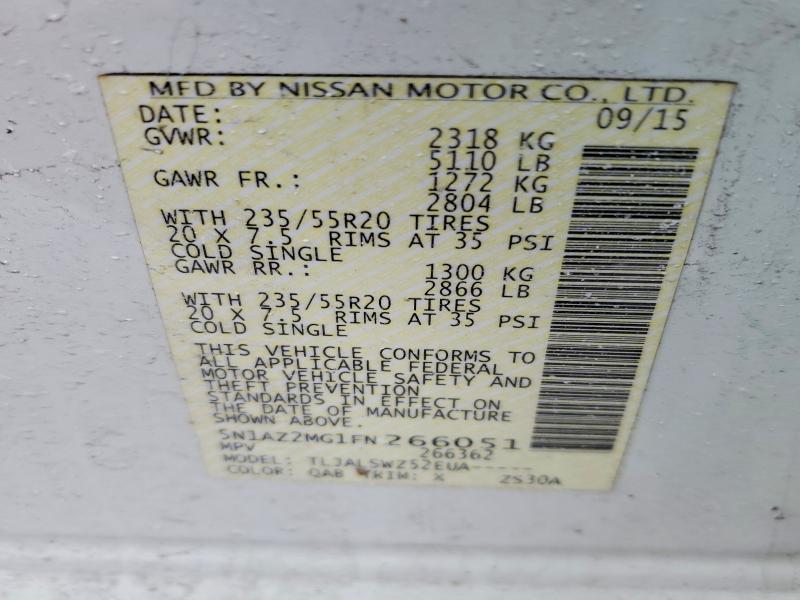 75147995 :رقم المزاد ، 5N1AZ2MG1FN266051 vin ، 2015 Nissan Murano S مزاد بيع
