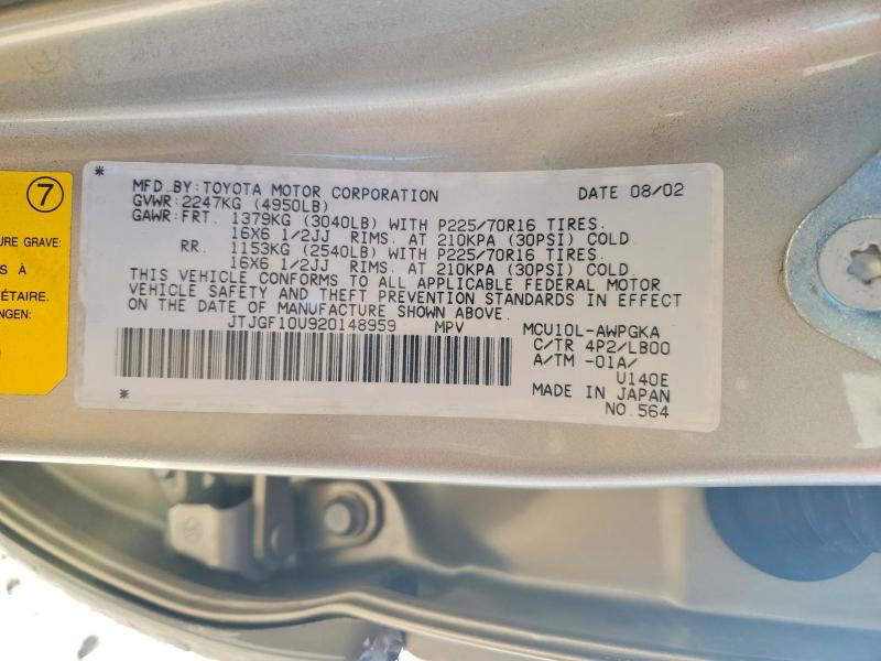 Aukcja sprzedaży 2002 Lexus Rx 300, vin: JTJGF10U920148959, numer aukcji: 74396825
