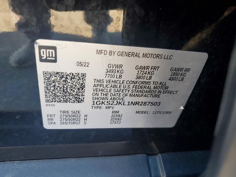 99332305 :رقم المزاد ، 1GKS2JKL1NR287503 vin ، 2022 Gmc Yukon Xl مزاد بيع