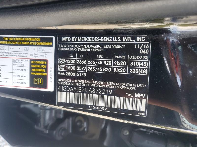 Aukcja sprzedaży 2017 Mercedes-benz Gle, vin: 4JGDA5JB7HA872219, numer aukcji: 99636165
