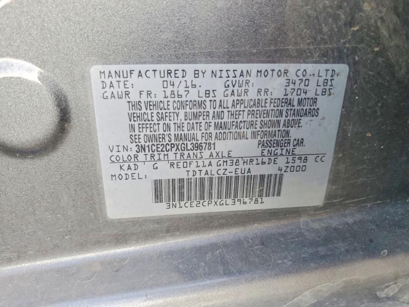 73441725 :رقم المزاد ، 3N1CE2CPXGL396781 vin ، 2016 Nissan Versa Note مزاد بيع