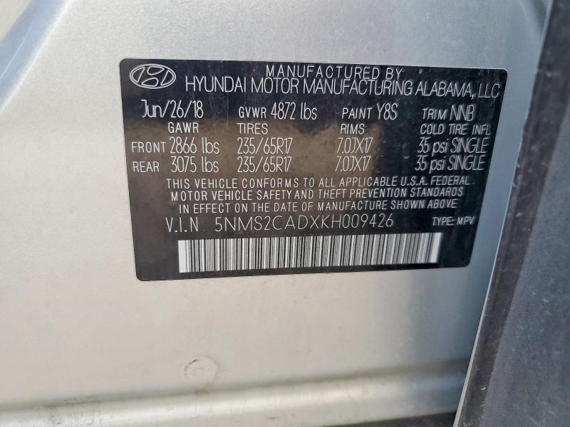 Aukcja sprzedaży 2019 Hyundai Santa Fe, vin: 5NMS2CADXKH009426, numer aukcji: 74055735
