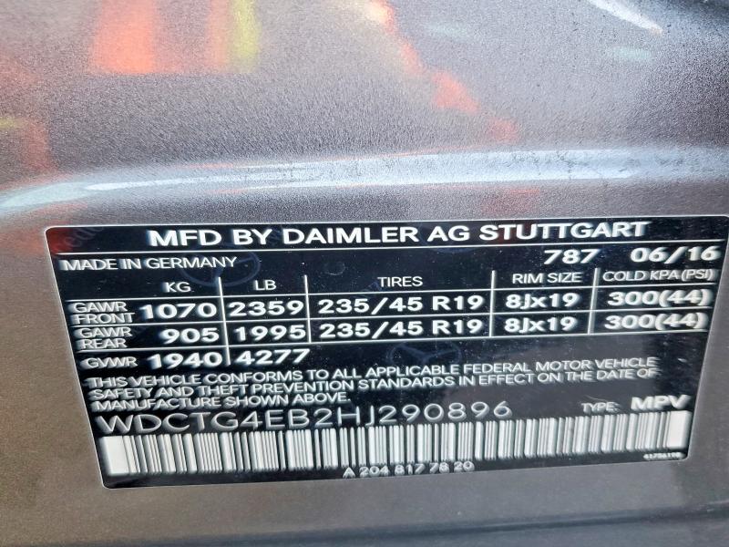 72700185 :رقم المزاد ، WDCTG4EB2HJ290896 vin ، 2017 Mercedes-benz Gla مزاد بيع