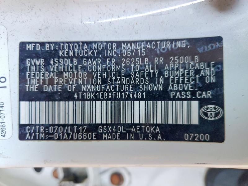 Продажа на аукционе авто 2015 Toyota Avalon, vin: 4T1BK1EBXFU174481, номер лота: 72226145
