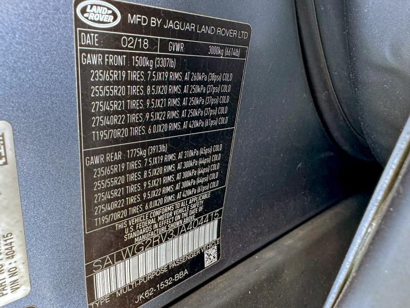 74085395 :رقم المزاد ، SALWG2RV3JA404415 vin ، 2018 Land Rover Range Rove مزاد بيع