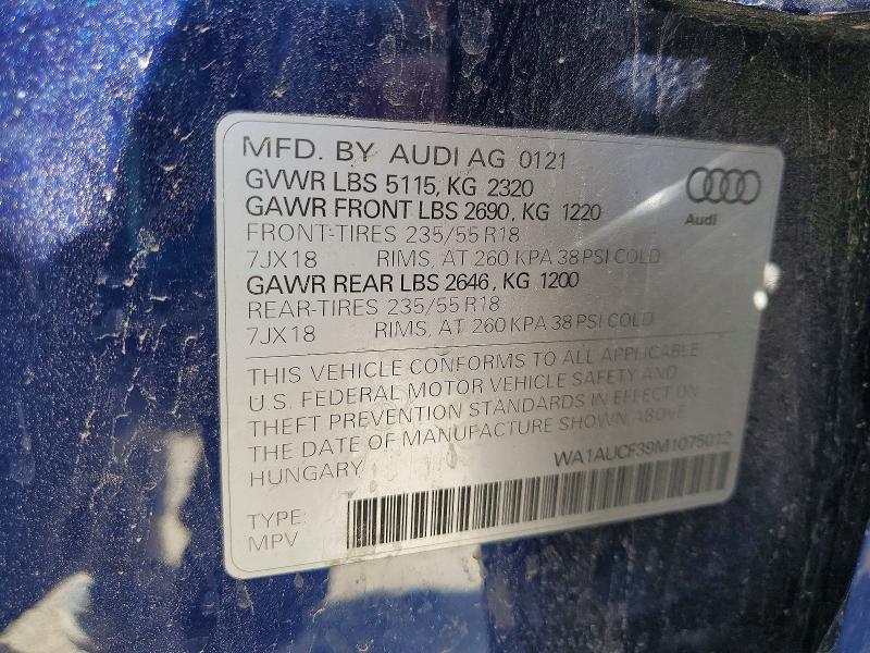 74458405 :رقم المزاد ، WA1AUCF39M1075012 vin ، 2021 Audi Q3 مزاد بيع