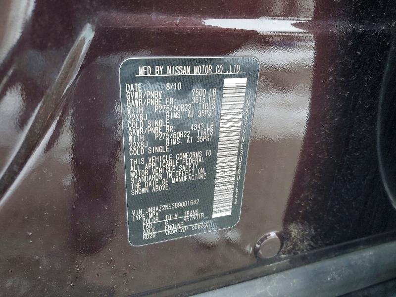 Aukcja sprzedaży 2011 Infiniti Qx56, vin: JN8AZ2NE3B9001642, numer aukcji: 74827775