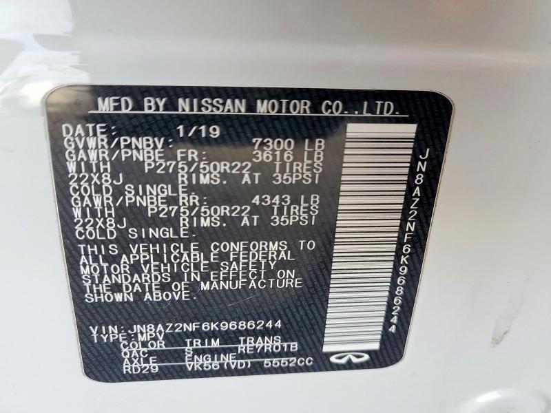 73697075 :رقم المزاد ، JN8AZ2NF6K9686244 vin ، 2019 Infiniti Qx80 Luxe مزاد بيع