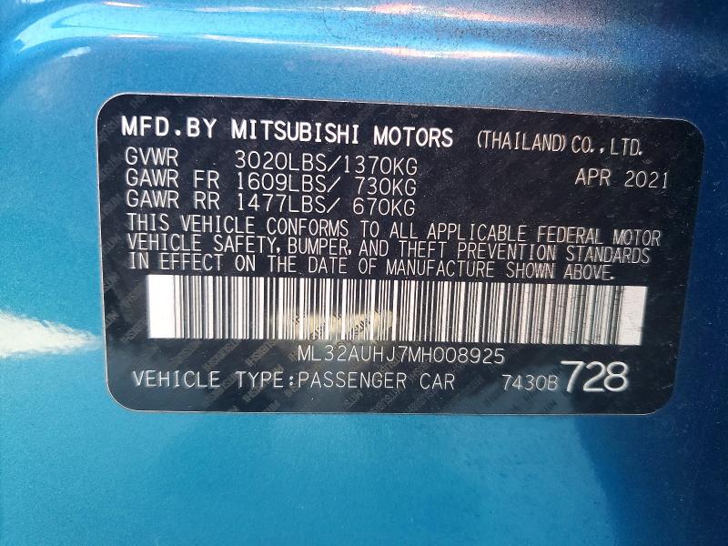 Продаж на аукціоні авто 2021 Mitsubishi Mirage, vin: ML32AUHJ7MH008925, номер лоту: 73390485