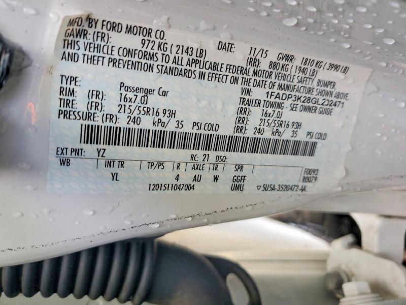 99702515 :رقم المزاد ، 1FADP3K28GL232471 vin ، 2016 Ford Focus مزاد بيع
