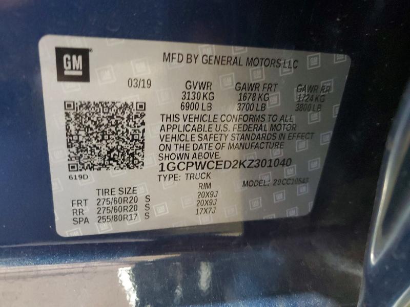 Aukcja sprzedaży 2019 Chevrolet Silverado, vin: 1GCPWCED2KZ301040, numer aukcji: 98281185