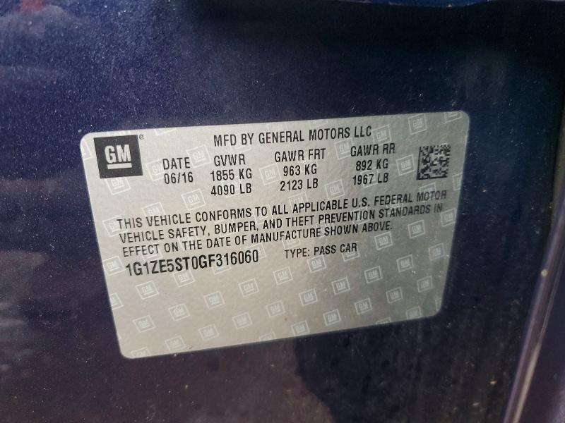 2016 Chevrolet Malibu მანქანა იყიდება აუქციონზე, vin: 1G1ZE5ST0GF316060, აუქციონის ნომერი: 99549965