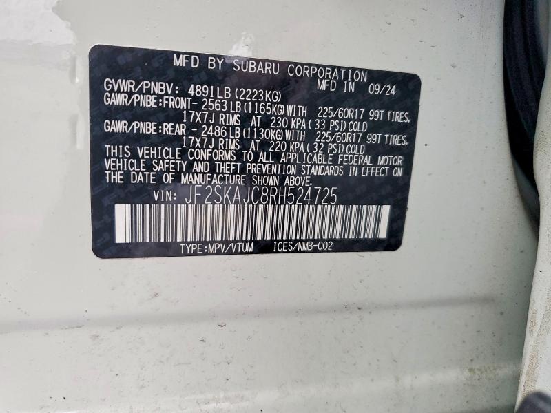 98604535 :رقم المزاد ، JF2SKAJC8RH524725 vin ، 2024 Subaru Forester مزاد بيع